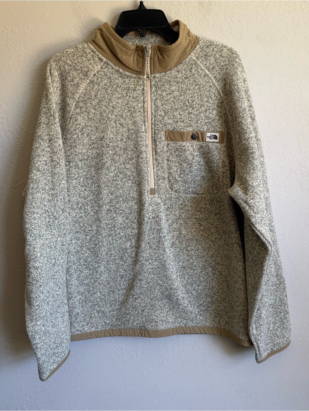 Men’s L Beige The North Face Outdoor Preppy Fall Long Sleeve Half Zip Pullover